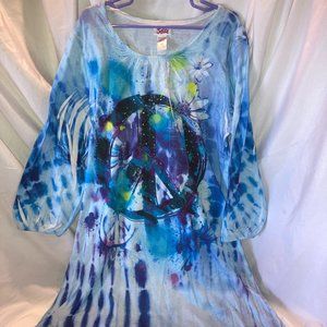 Girls Justice Blue Tie Die Long Sleeve Shirt Peace Sign Size 14